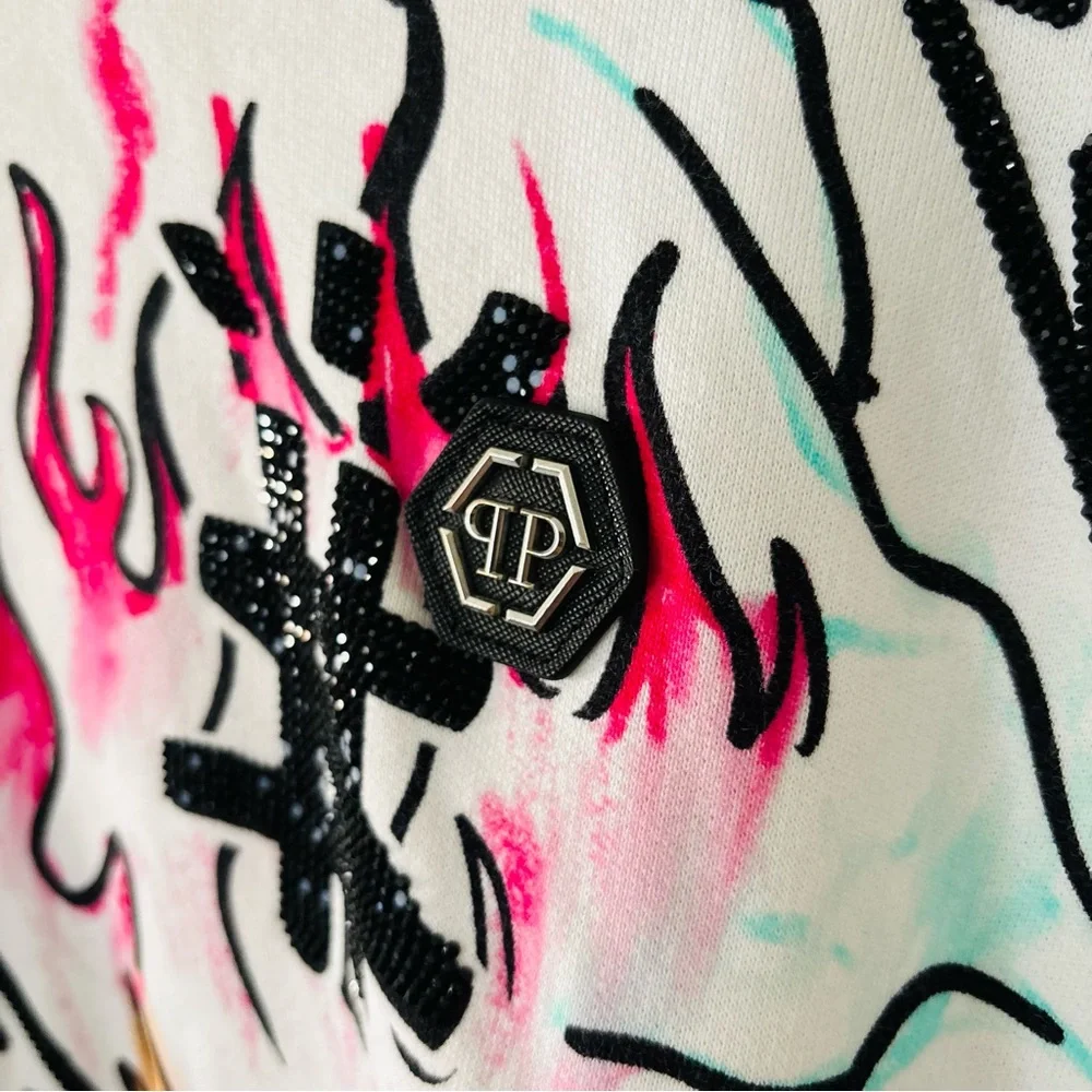 Philipp Plein Tracksuit Zipper‎ Jacket w/ Joggers Tattoo Punk Rocker White XXXL